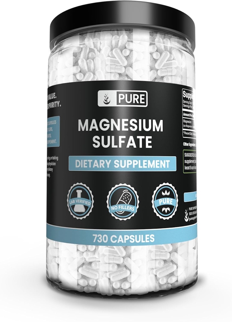 Pure Original Ingredients Magnesium Sulfate (730 Capsules) No Rice Fillers, Always Pure, Lab Verified