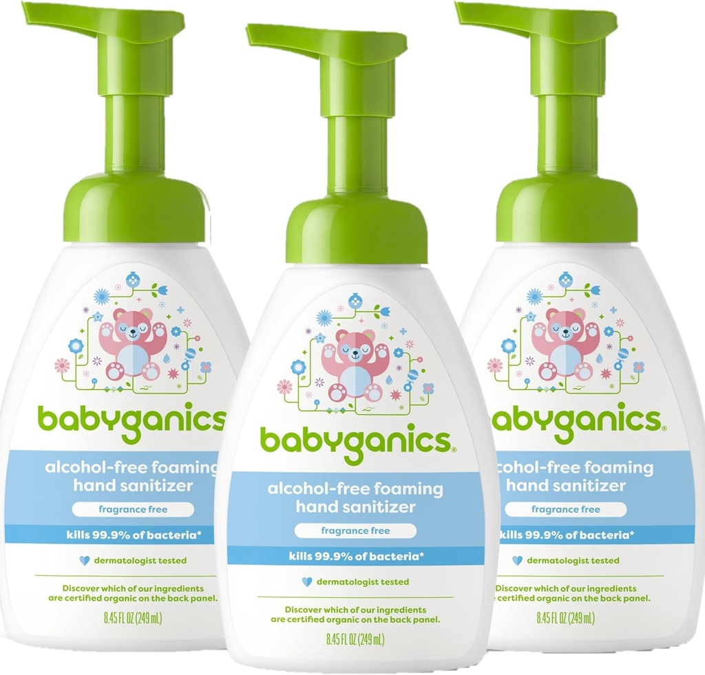 Babyganics Alcohol-Free Foaming Hand Sanitizer, Pump Bottle, Fragrance Free, 8.45 oz, 3 Pack