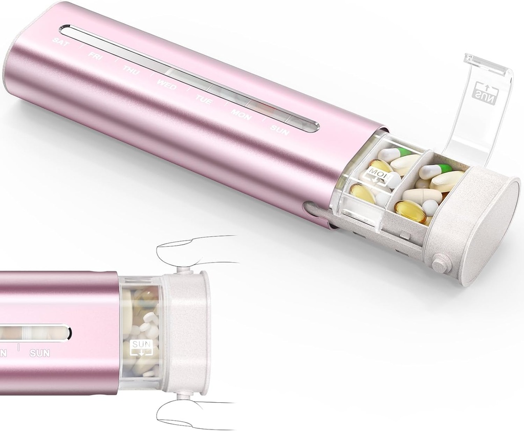 Zannaki Aluminum 7 Day Weekly Pill Organizer, Portable Travel Pill Case with Three Layer Seal, Large Capacity Cute Daily Pill Box, Pill Holder Container for Vitamins, Pills, Supplements and Medication