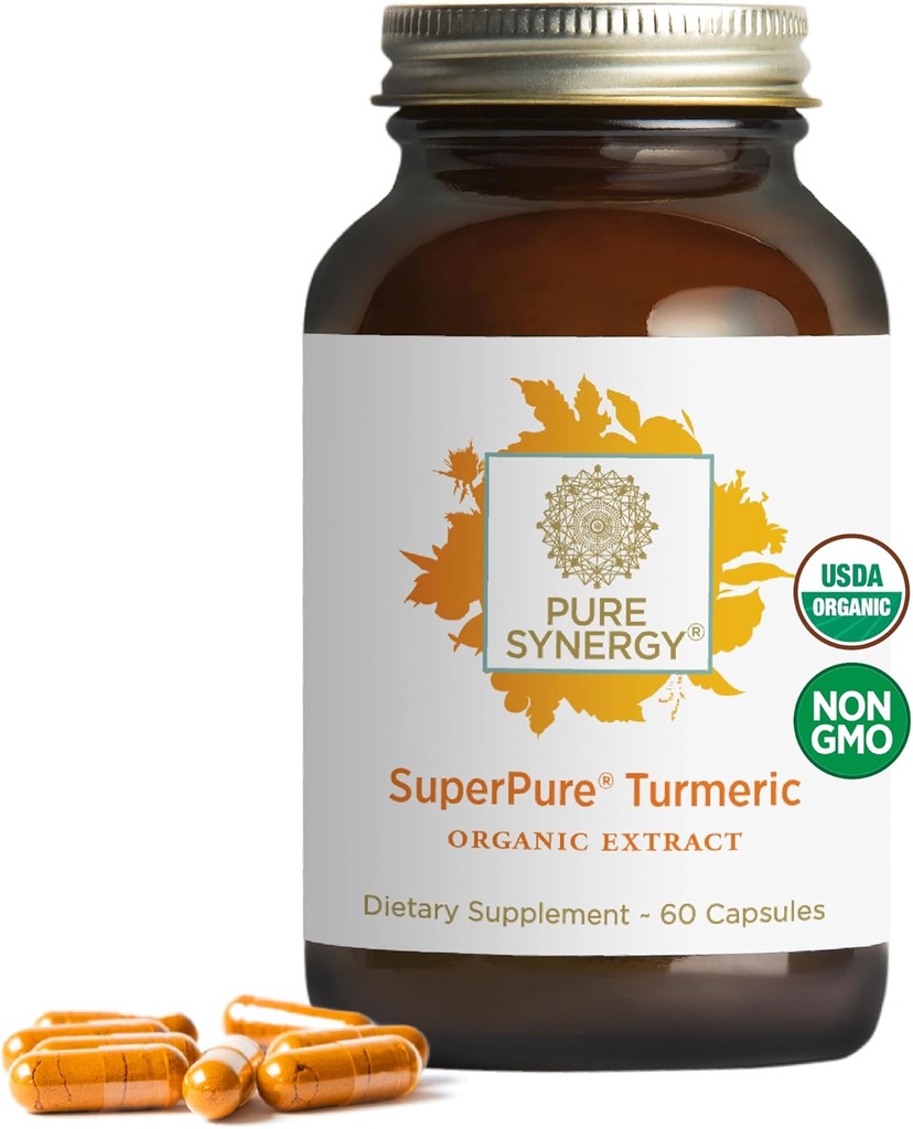 Pure Synergy SuperPure Turmeric Extract | Organic Curcumin Supplement | 500 mg Turmeric Extract Capsules | Potent Support for Immune and Joint Health (60 Capsules)