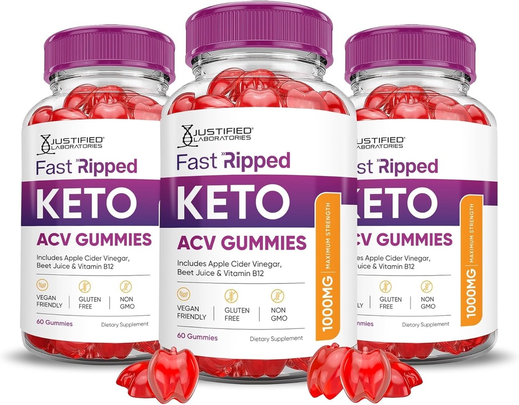 Justified Laboratories (3 Pack Keto Rush Keto ACV Gummies Formula 1000MG Keto Rush Keto Gummies Apple Cider Vinegar Boost Formulated with Pomegranate Beet Juice Powder B12 Vegan Non GMO 180 Gummys