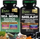 Sea Moss Shilajit Combo Bundle Capsule, Black Seed Oil, Ashwagandha, Rhodiola Rosea, Burdock, Turmeric, Ginger, VitC, VitD3, All in One Supplement, 120 Capsules, Halal, Vegan, USDA Organic