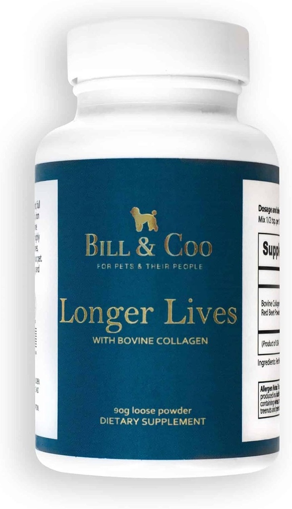 BILL & COO Longer Lives Fiber Supplement with Bovine Collagen Peptides & Beetroot Powder for Dogs - Promotes Digestive, Heart and Liver Support - Dog Joints Supplement Formula - 90g