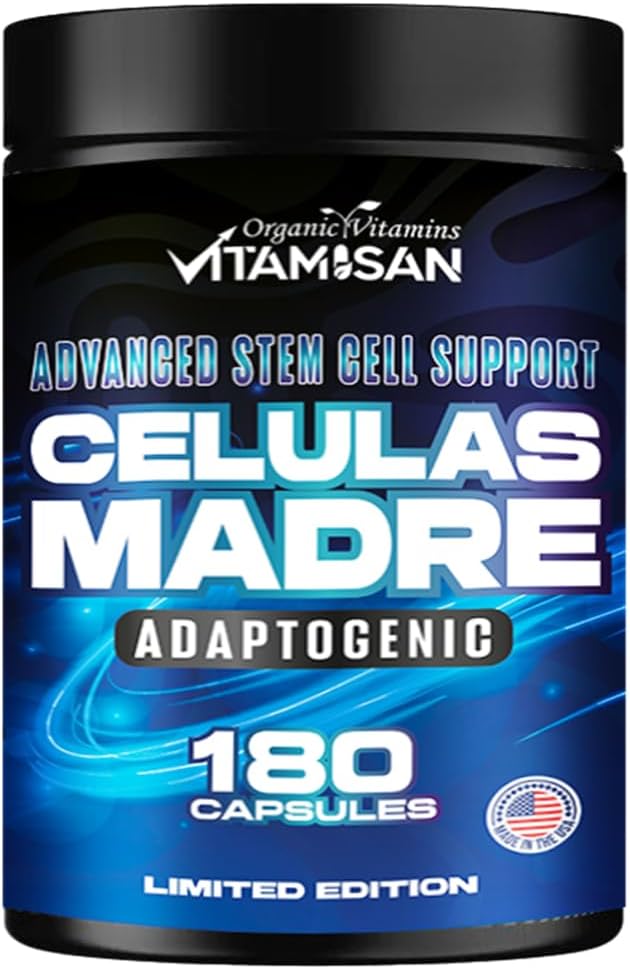 VITAMISAN Celulas Madres 180 Capsules - Stem Cell Blue Green Algae - Non GMO -Gluten Free AFA -Celula Madre Supplement - Lion’s Mane Beta Glucan Supports Healthy Aging & Promotes Immune Spirulina.