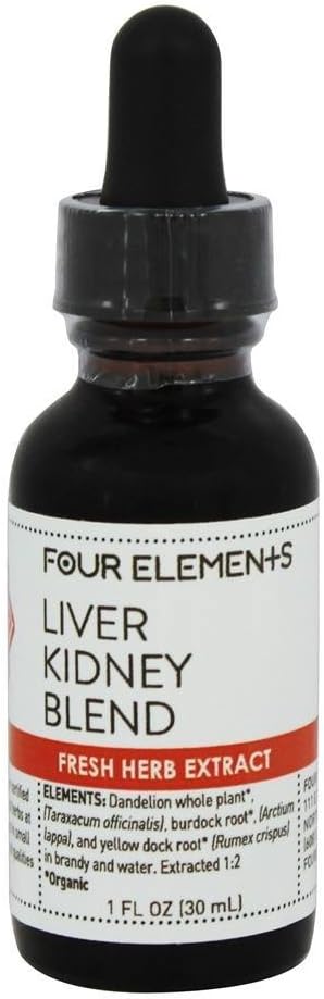 Liver Kidney Blend Herbal Tincture Four Elements Organic Herbals 1 oz Liquid