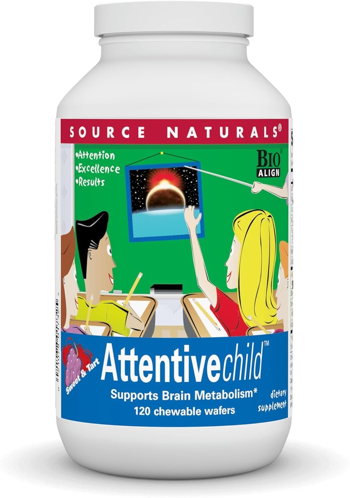 Source Naturals Attentive Child Chewable Wafers for Brain Metabolism Support - 120 Fruit Wafers