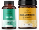HERBAMAMA Inulin and Magnesium Kit - Bundle of 1200 mg Inulin Fiber Capsules & 400 mg Magnesium Citrate Gummies - Vegan, Non-GMO, Gelatinl-Free - 2 Pack