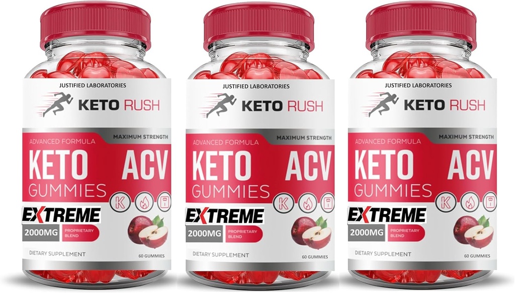Justified Laboratories (3 Pack Keto Rush Keto ACV Gummies Extreme 2000MG Keto Rush Keto Gummies Apple Cider Vinegar Formulated with Pomegranate Beet Juice Powder B12 Vegan Non GMO 180 Gummys