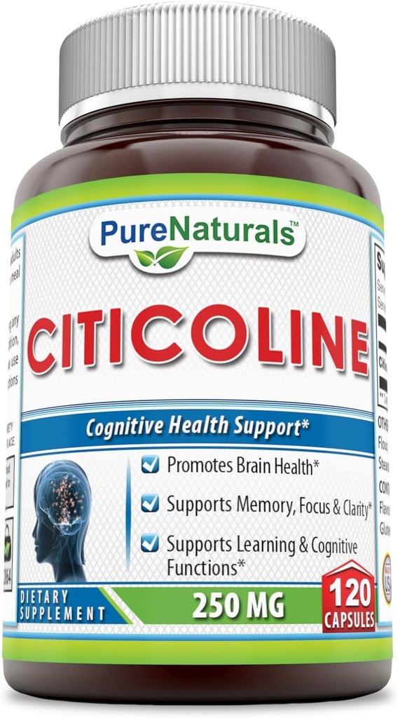 Pure Naturals - Citicoline Dietary Supplement - 250 Milligrams - 120 Capsules - Supports Brain Health - Promotes Better Memory and Focus