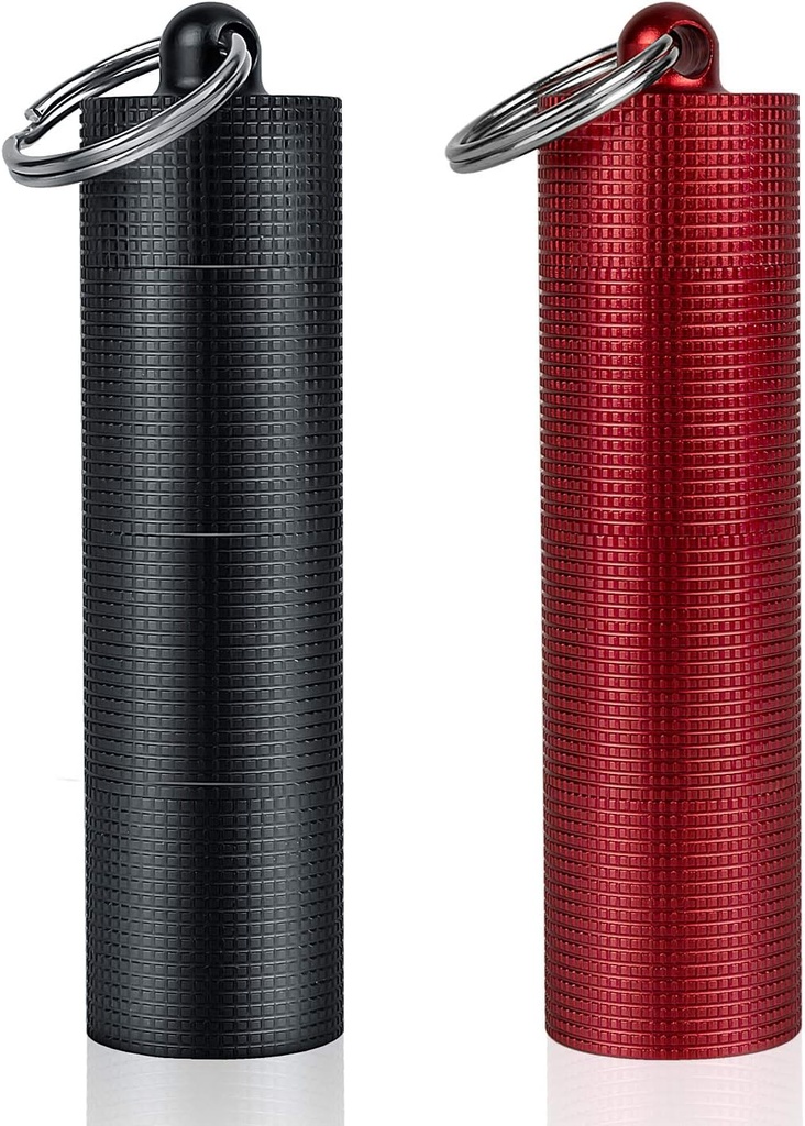 PPFISH 2 PCS Portable Daily Pill Case, 3 Compartments Aluminum Alloy Waterproof Pill Box Dispenser, Small Pocket Pill Container, Keychain Pill Fob, Travel Pill Holder for Men Women