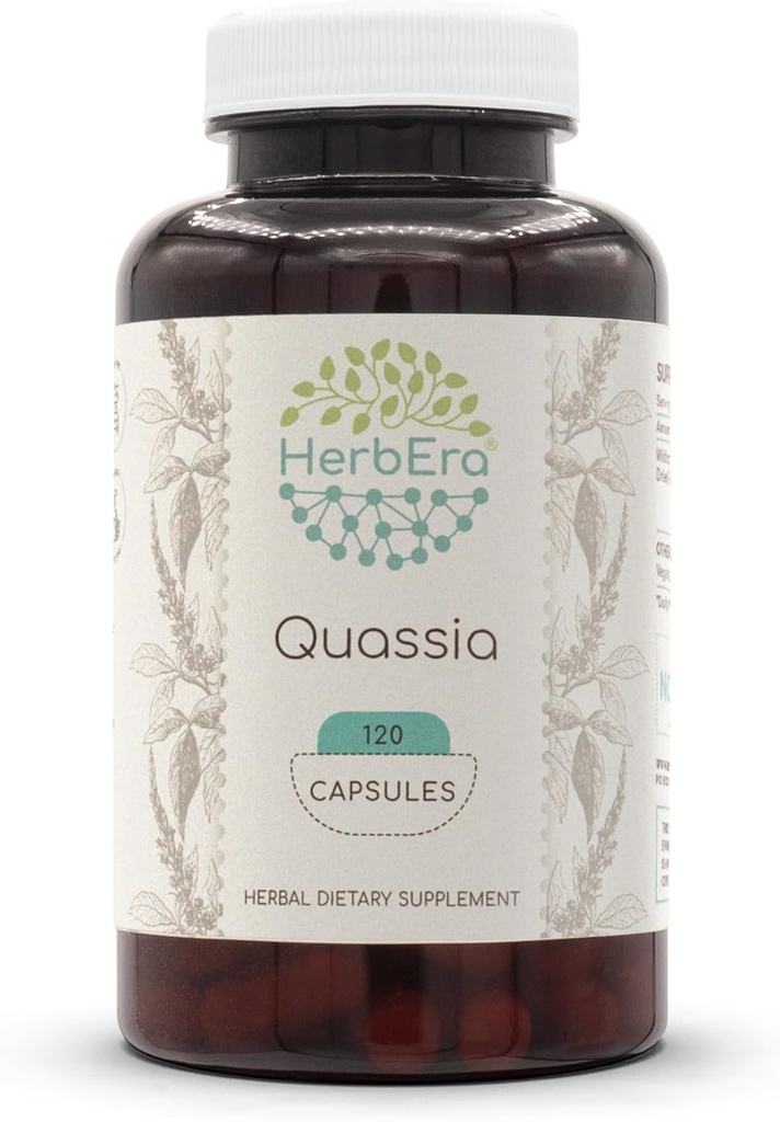 HerbEra Quassia 120 Capsules, 500 mg, Wildcrafted Quassia (Quassia Amara) Dried Bark (120 Capsules)