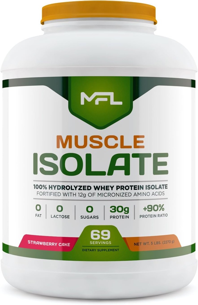 MFL 100% Isolate Protein l 30g of Protein l 12g Amino Acids l Keto Friendly l Low Carbs l 5 lbs. (Strawberry Cream)