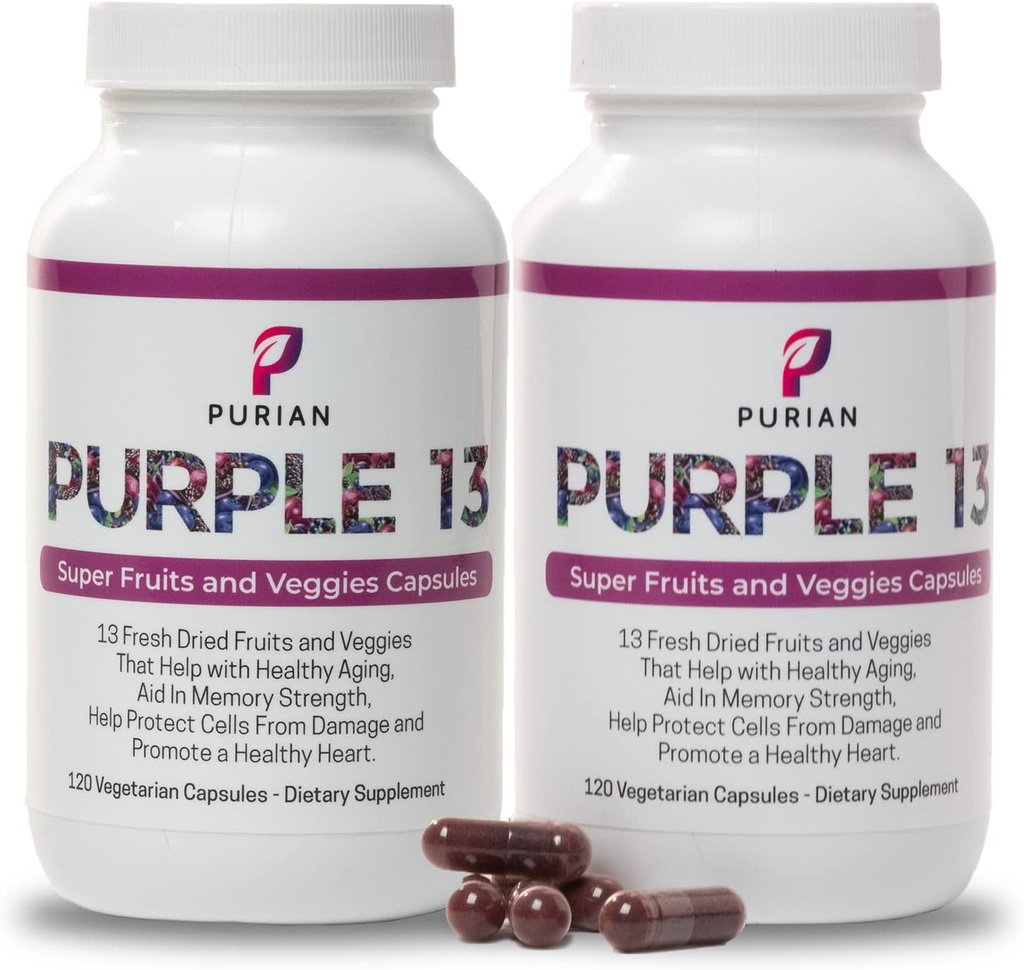PURIAN Purple SuperFood Fruit and Veggie Supplement Fresh Dried Purple Fruit and Vegetable Supplements Promotes Anti-Aging, Heart Health, Aids Memory Strength, 240 Vegetarian Capsules, 2 Pack