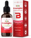 NutraChamps Vitamin B Complex for Kids, B1, B2, B3, B6, B7, B9 & Methyl B12, Kids B Complex Liquid Drops Supplement, Energy, Focus, Metabolism, Natural Berry, 120 Servings, 4 Month Supply
