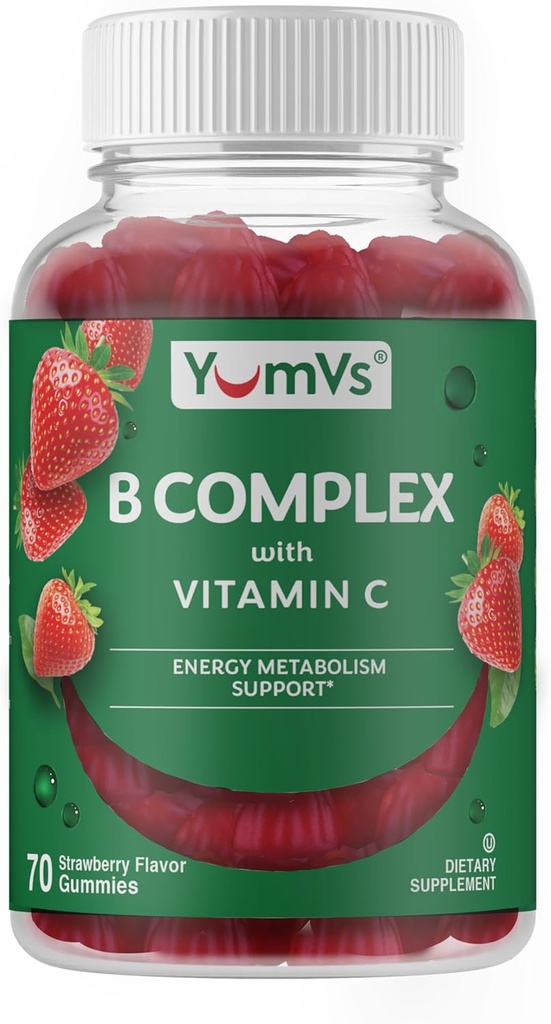 B Complex Gummies with Vitamin C – Great Tasting 1 a Day Energy & Nervous System Support for Adults – Vegan, Kosher, Non-GMO Vitamin B Complex Gummies with B12, B6, Niacin & Folic Acid – 70 Count