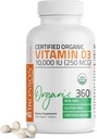 Bronson Vitamin D3 10,000 IU (250 mcg) Certified Organic High Potency Non-GMO Vitamin D Supplement, 360 Tablets