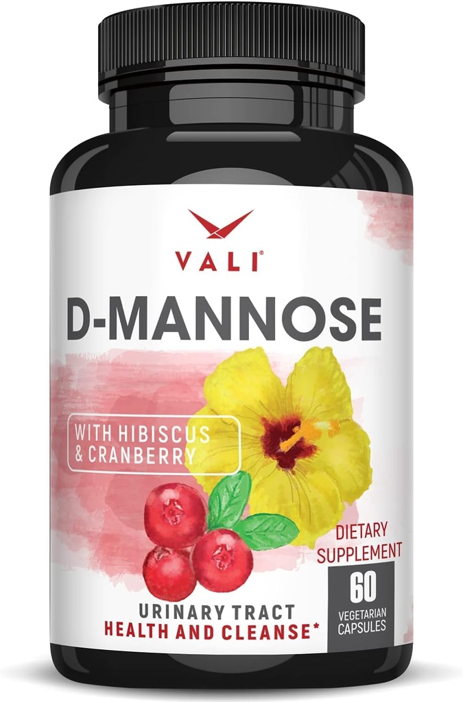 VALI D-Mannose 1000mg Urinary Tract Health Formula. Organic Cranberry Fruit Powder & Hibiscus. Healthy Bladder, Natural Cleanse, Fast Detox Flush, Herbal UT Function Support Pills. 60 Veggie Capsules