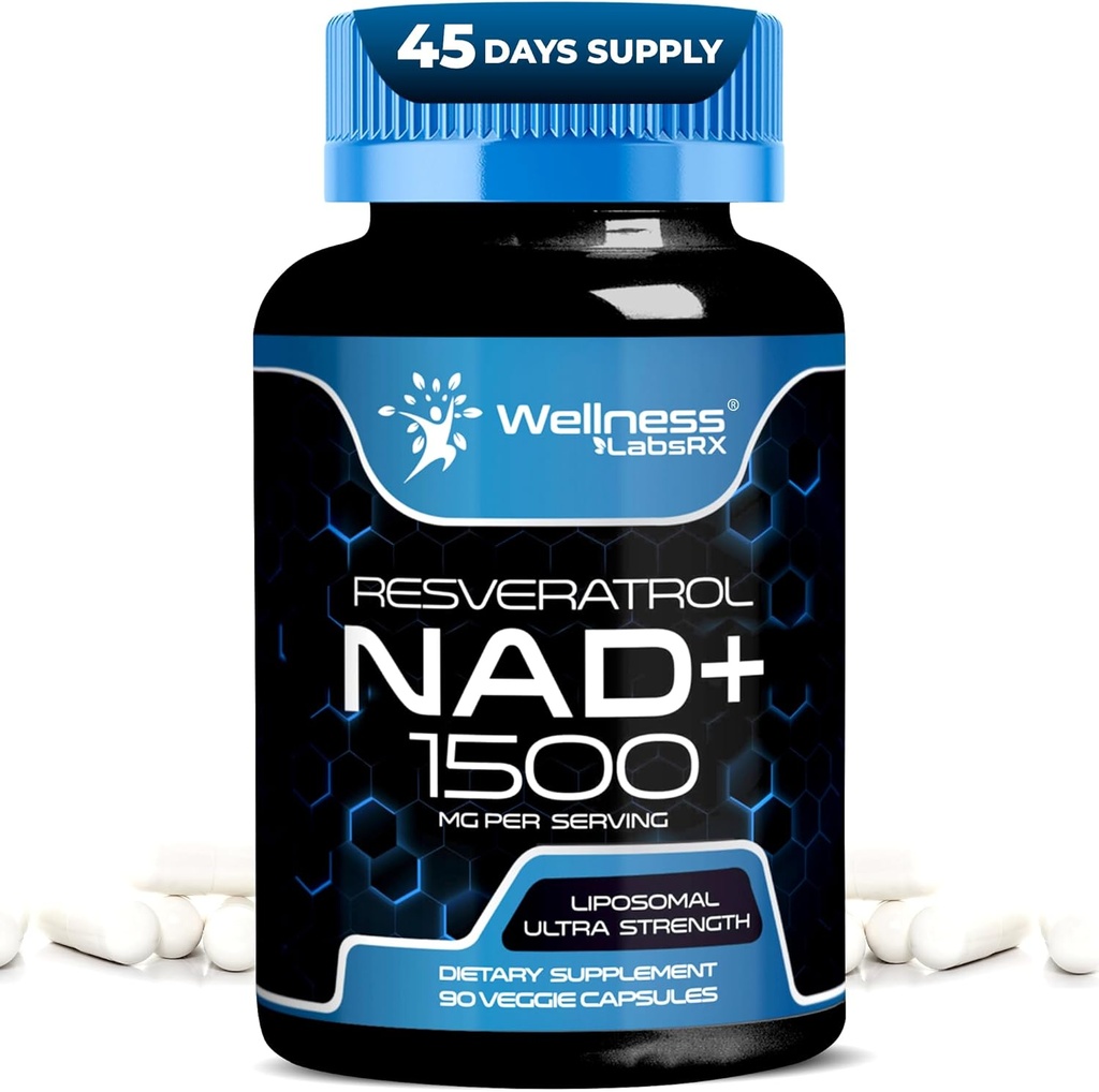 WELLNESS LABSRX NAD Supplement, 1500mg - USA Made Liposomal NAD+ Supplement with Resveratrol, NAD Plus Boosting - Support Cellular Health, Stamina & Healthy Aging - Ultra Strength Capsules