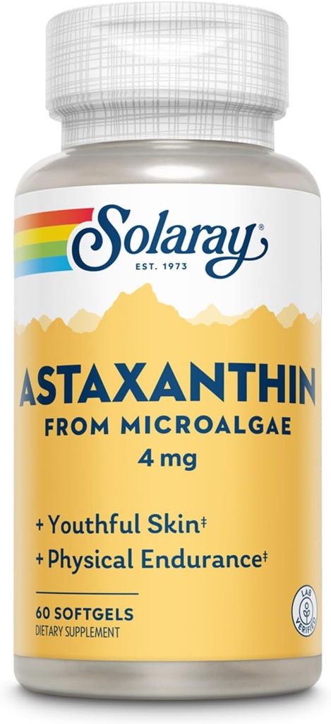 SOLARAY Astaxanthin 4 mg | Antioxidant | Healthy Eye, Skin, Cardiovascular Function & Joint Support | 60 Softgels