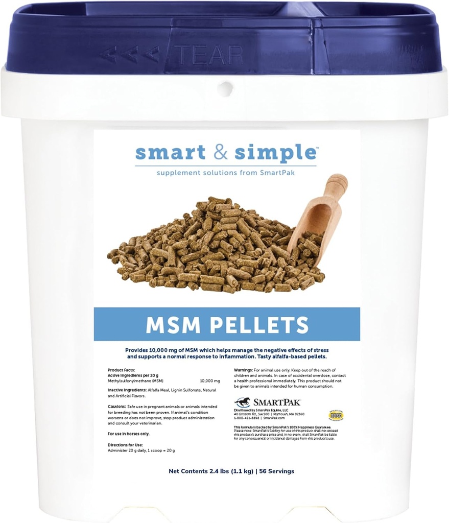 Smart & Simple MSM Pellets | Helps Manage Effects of Stress | Horse Supplement Aids in Cellular and Tissue Strengthening | 56 Servings | 2.4 lb Bucket