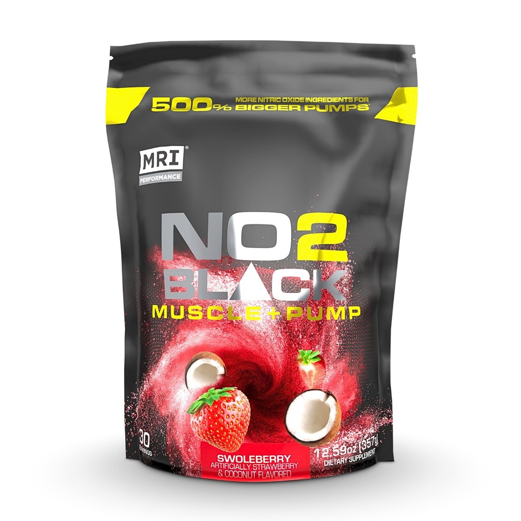 MRI NO2 Black Nitric Oxide Supplement for Pump, Muscle Growth, Vascularity & Energy - Powerful Stim-Free Pre-Workout with Citrulline (30 Servings) (Swoleberry)