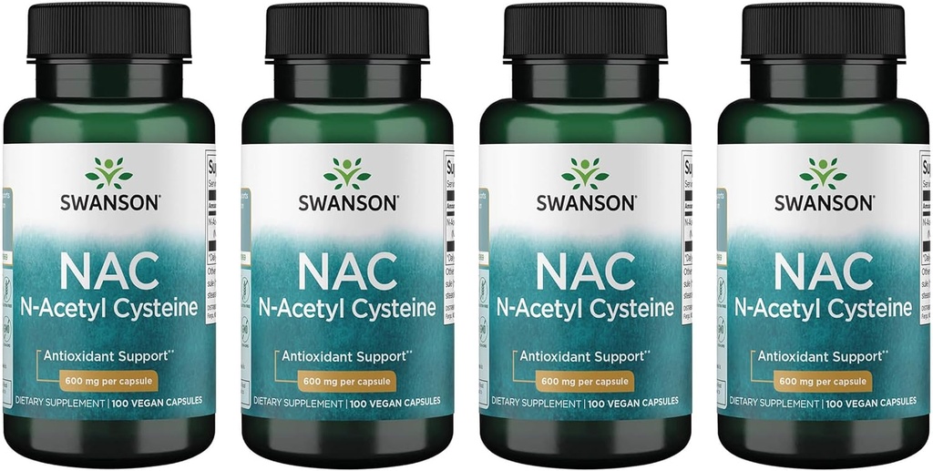 Swanson NAC - N-Acetyl Cysteine - Supplement 600 mg 100 Capsules (4 Pack)