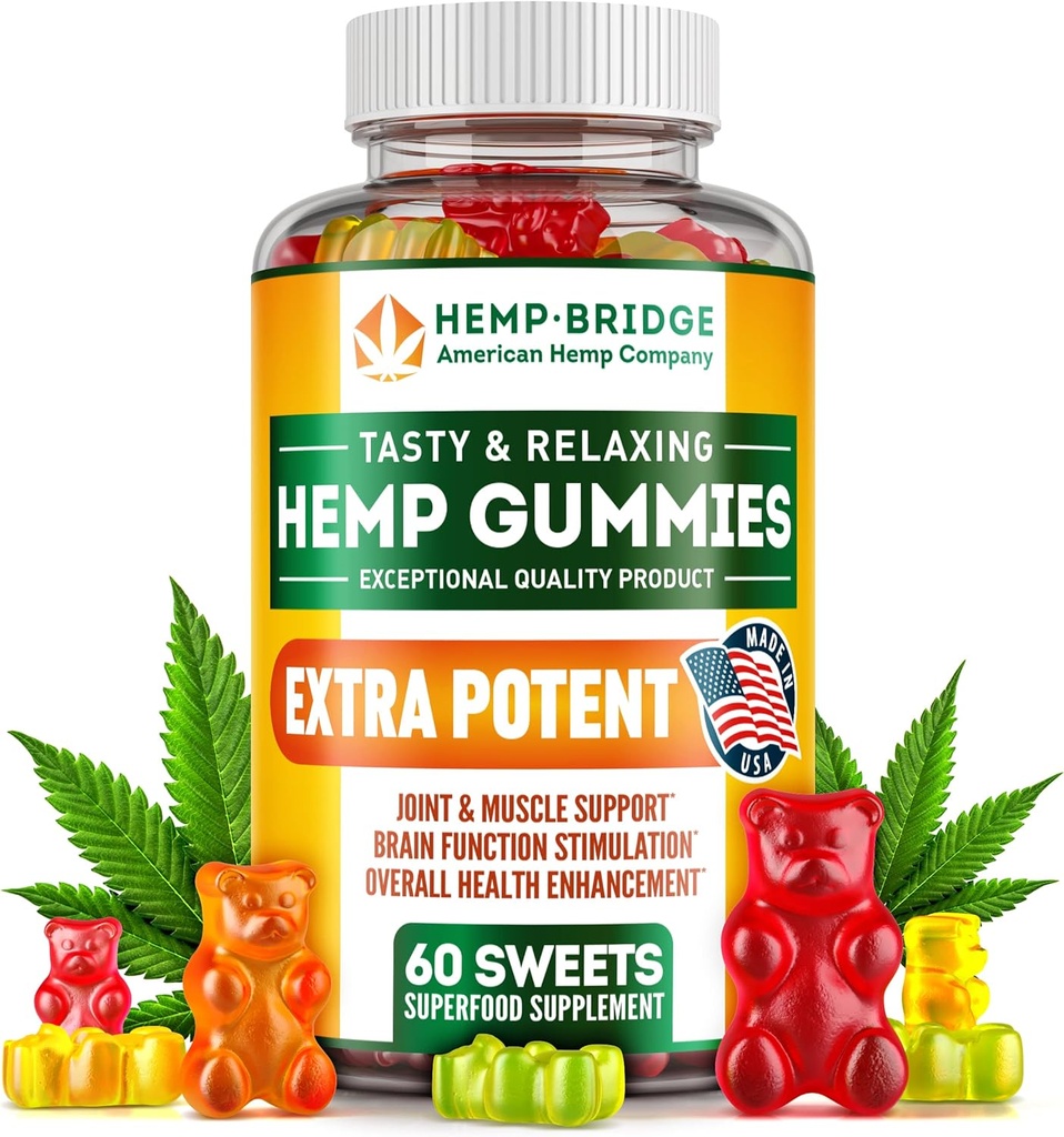 Hemp Gummies - Made in USA - Omega 3 Supplement with Hemp Oil - Fruity Gummies for Joints, Muscles, Relax, Calm, Sleep, Skin and Nails
