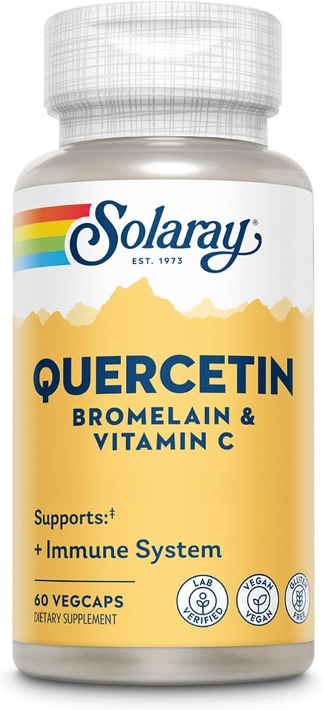 SOLARAY Quercetin with Bromelain and Vitamin C - Immune Support Supplement - Antioxidant and Heart Health Complex with Quercetin 500mg and 1235mg VIT C - Vegan, 60-Day Guarantee, 30 Serv, 60 VegCaps