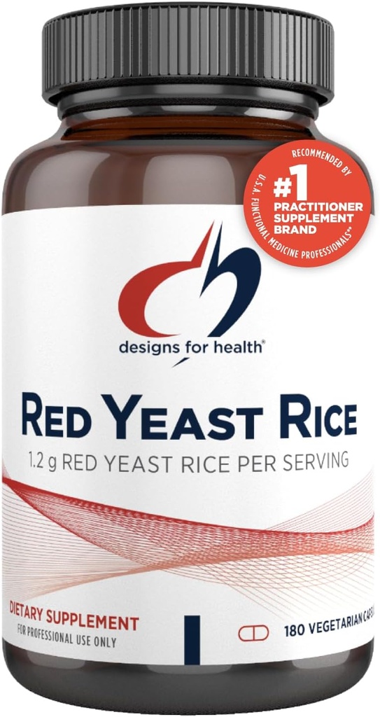Designs for Health Red Yeast Rice Capsules - 1200mg (1.2g) Supplement to Support Cardiovascular Health - Non-GMO, Made with US-Grown Organic Red Yeast Rice (180 Capsules)