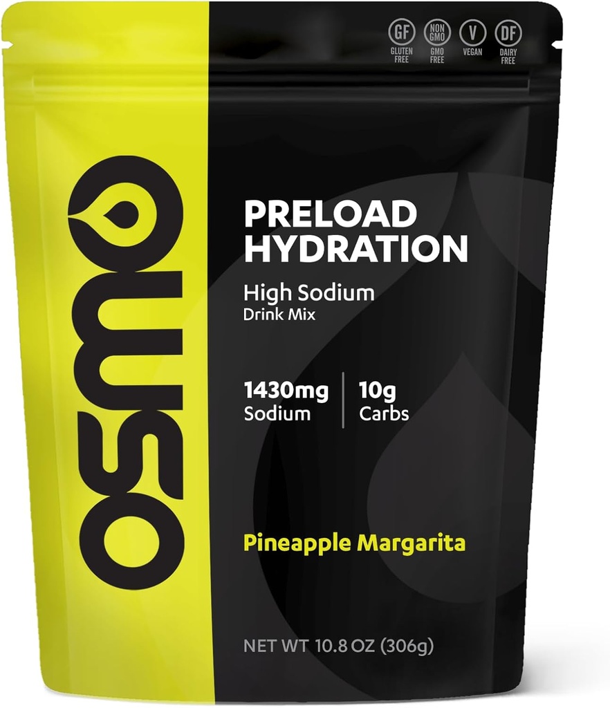 Osmo Preload Hydration Pre Workout Powder Pouch - Includes High Sodium Bicarbonate, Magnesium, Potassium, Carbs & Vitamins, Cane Sugar, Beat Cramps & Dehydration - Pineapple Margarita (Pouch)
