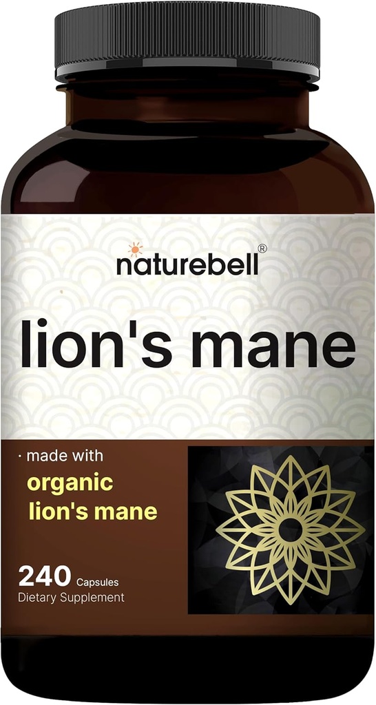 NatureBell Lions Mane Mushroom Supplement Capsules, 240 Capsules | 120 Days Supply – Made with Organic Lion’s Mane Powder Extract – Cognitive Brain Nootropic & Immune Health Support – Non-GMO