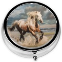 Horse Printed Round Pill Organizer with 3 Compartments, Portable Mini Pill Box Pill Case for Medicine, Vitamin, Fish Oil, Supplements