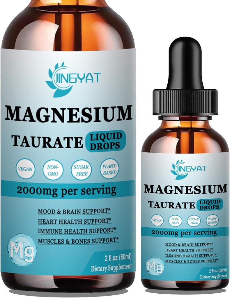 Magnesium Taurate Liquid Drops Cherry Flavor -Magnesium Taurate 1500mg with Magneisum Glycinate 500mg, Vitamin B6 & Zinc - Magesium Glycinate Liquid for Easy Absorption - Vegan & Non-GMO
