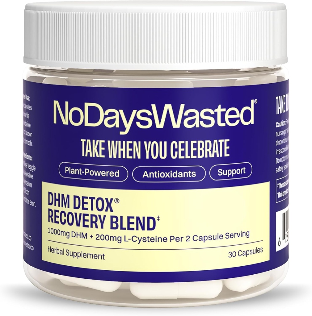No Days Wasted DHM Detox, 30 Capsules (15 Servings) - Jar - Take During Evening for Better Next Day and Recovery