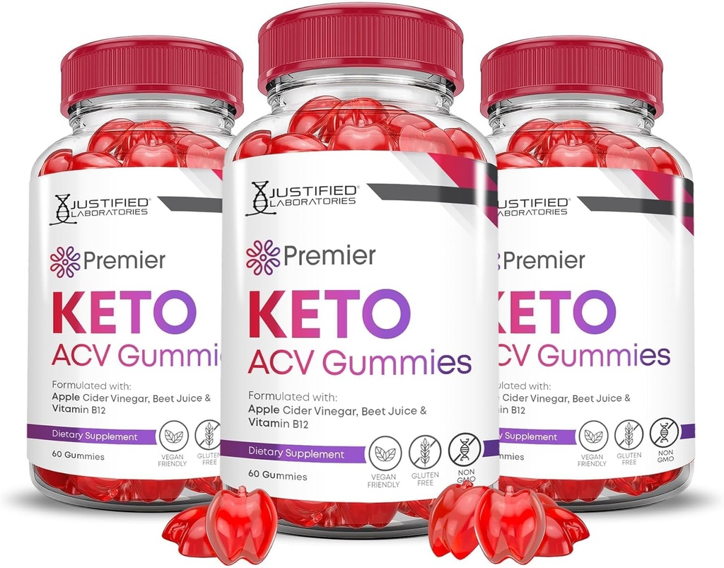 Justified Laboratories (3 Pack Premier Keto ACV Gummies Premier Keto Gummies Advanced 1000MG Apple Cider Vinegar Formulated with Pomegranate Beet Juice Powder B12 Vegan Non GMO 180 Gummys
