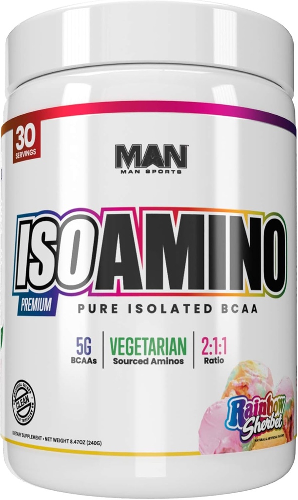 MAN Sports Iso-Amino Bcaa Powder, Rainbow Sherbet, 255 Gram