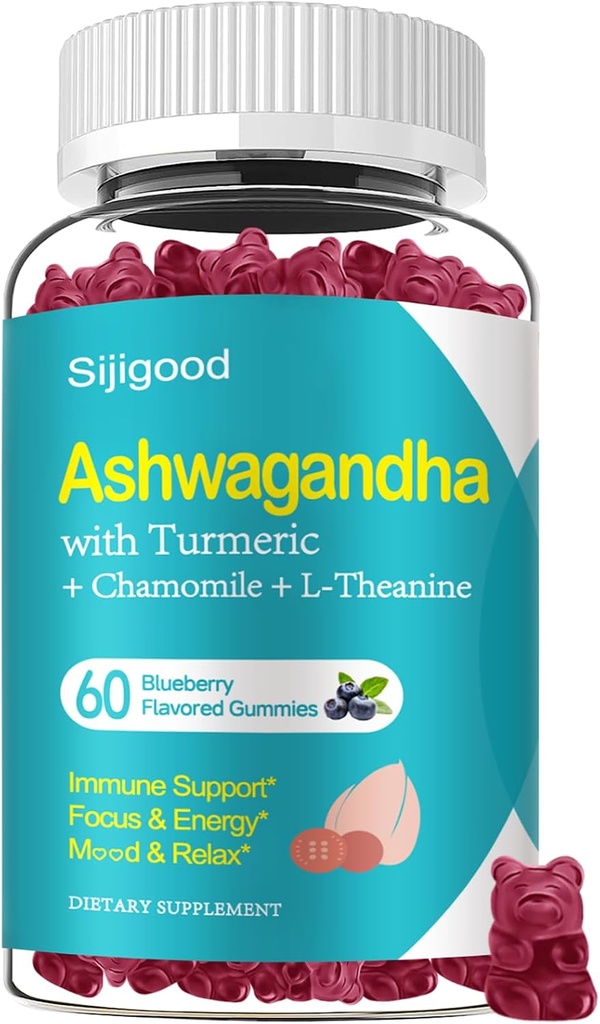 Ashwagandha Gummies, Support for Immunity, Relaxation, Ashwagandha Supplements for Men & Women, Natural Blueberry Flavor, 60 Count