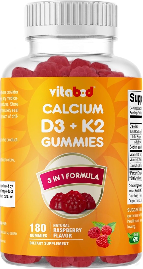 Vitamin D3 + K2 Gummies – Bone & Heart Health Support – 180 Pectin-Based Vegan Gummies
