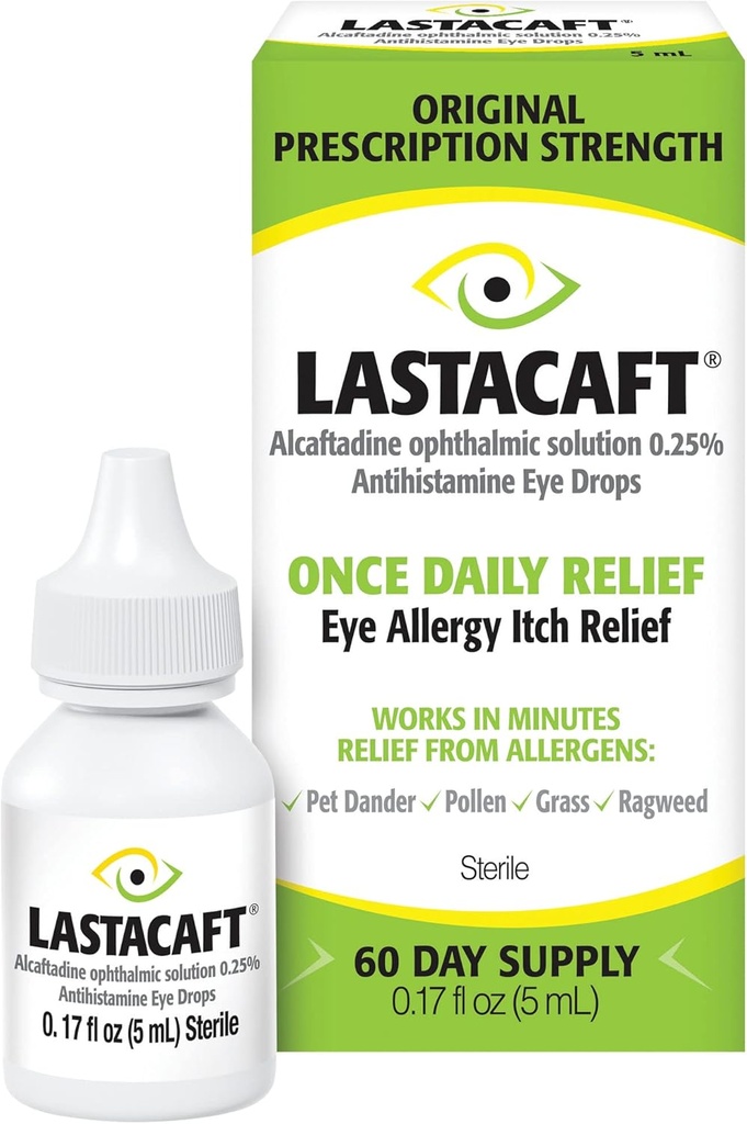 Lastacaft Once Daily Eye Allergy Itch Relief Drops, (1 Count) 60 Day Supply, Amazon Exclusive