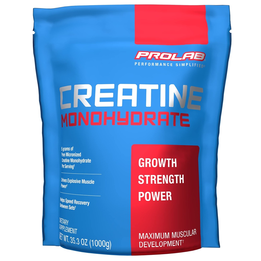 ProLab Nutrition Creatine Monohydrate Micronized Powder 1000G, Pure Creatine for Muscle Strength, Power & Endurance, Fast Absorbing, Unflavored, 5000mg Per Serv (5g) (200 Servings)