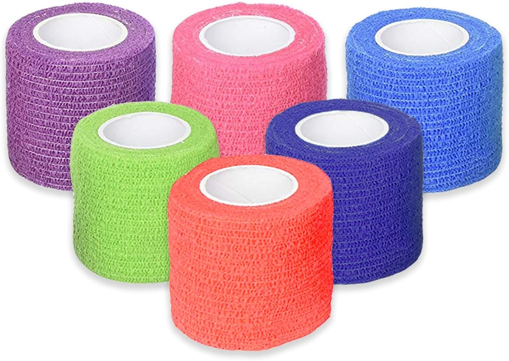 Ever Ready First Aid Self Adherent Cohesive Bandages 2" x 5 Yards - 12 Count, Rainbow Colors