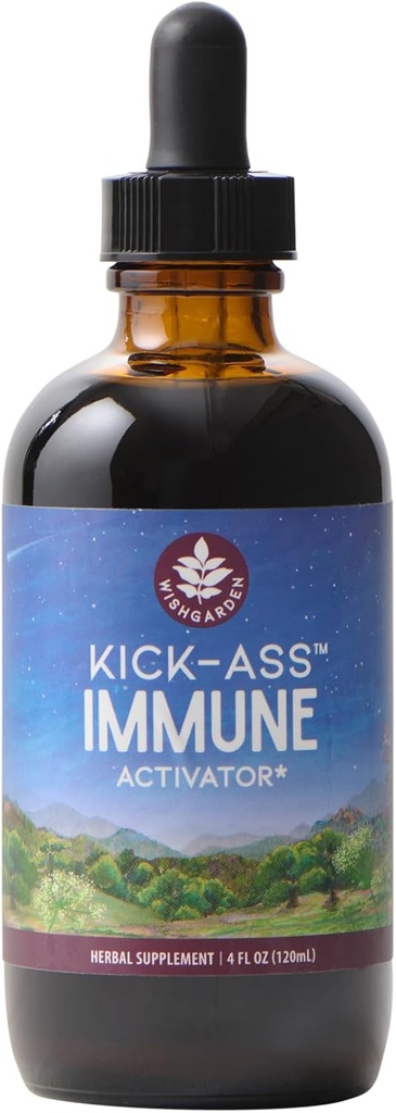 WishGarden Herbs Kick-Ass Immune Activator - Herbal Immune Support Supplement for Adults, Plant-Based Immune Booster & Immune Defense w/Echinacea & Goldenseal, Rapid Immunity Boost Formula, 4oz