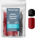 Purecaps USA - Empty Gelatin Pill Capsules Size 00| 1,000 Separated Pills| Black/Red| Non-GMO Certified | SLS, Gluten, Preservative Free