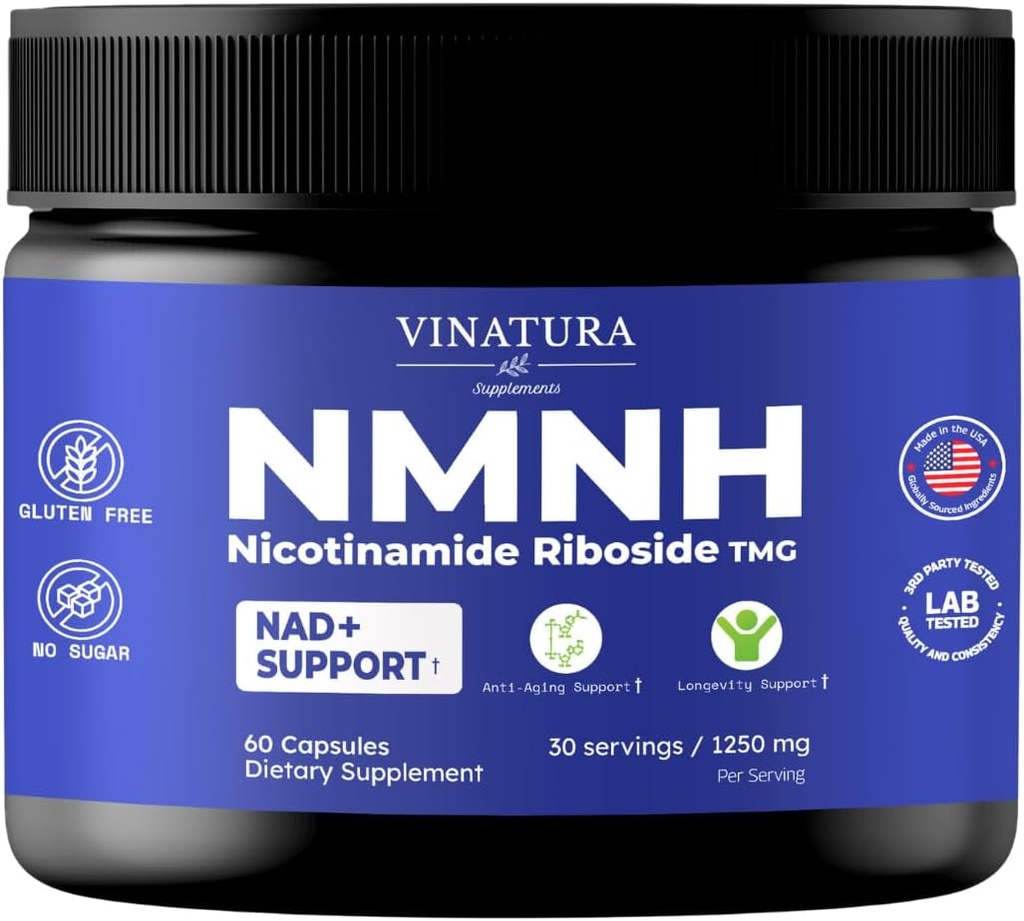 VINATURA NMNH (NMN Supplement Alternative) Nicotinamide Riboside & TMG - NAD Supplement for Anti-Aging - 60 Capsules