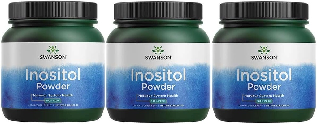 Swanson 100% Pure Inositol Powder - Natural Supplement Promoting Focus & Relaxation - Nerve & Cellular Support - (8oz) 3 Pack
