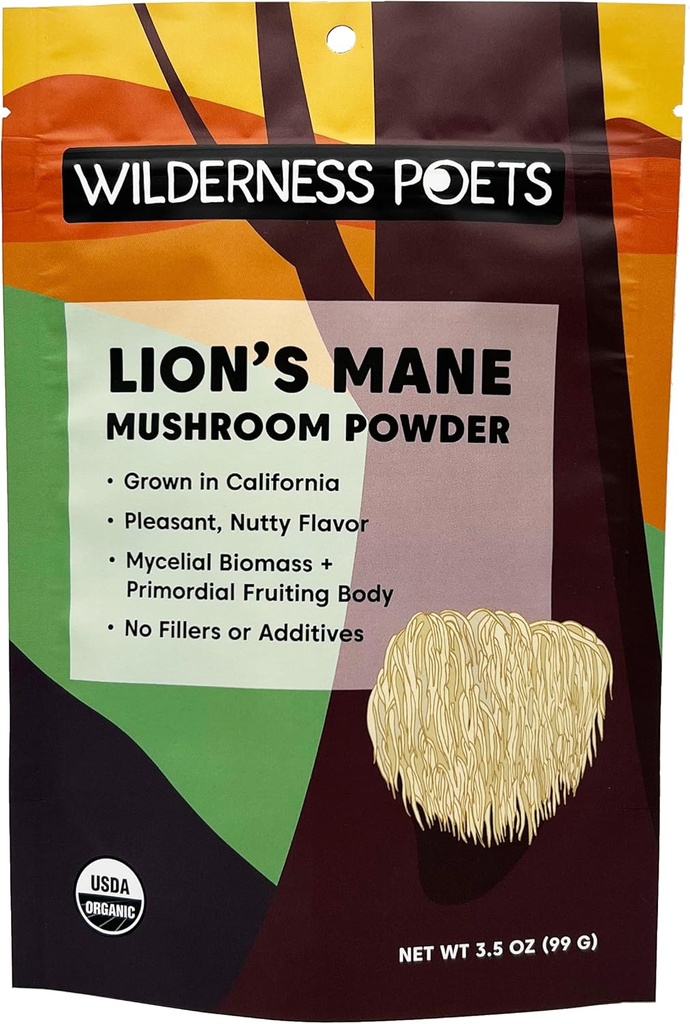 Wilderness Poets, Organic Lions Mane Mushroom Powder - California Grown (3.5 Ounce)