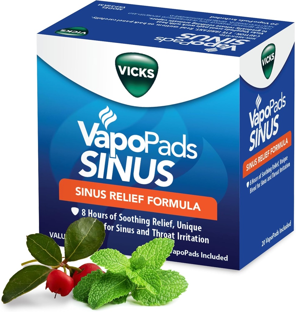 Vicks VapoPads Sinus Relief Formula - Vapor Pads Refill for Vicks Humidifiers and Steam Inhalers, Scent Pads for Sinus Congestion and Throat Irritation, 20-Pack, Box Color May Vary