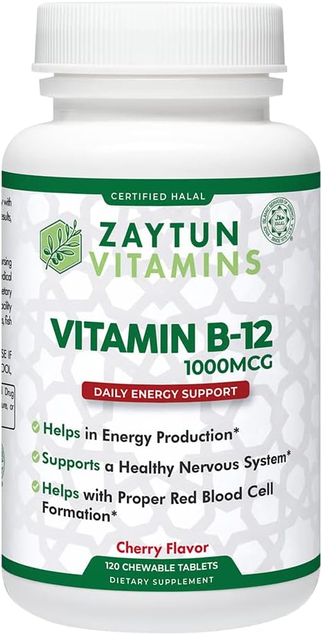 Zaytun Halal Vitamin B12 1000mcg, Promotes Energy Production, Metabolism and Healthy Nervous System - Vegetarians and Vegans Formula - Dairy-Free - 4 Months Supply - Made in USA