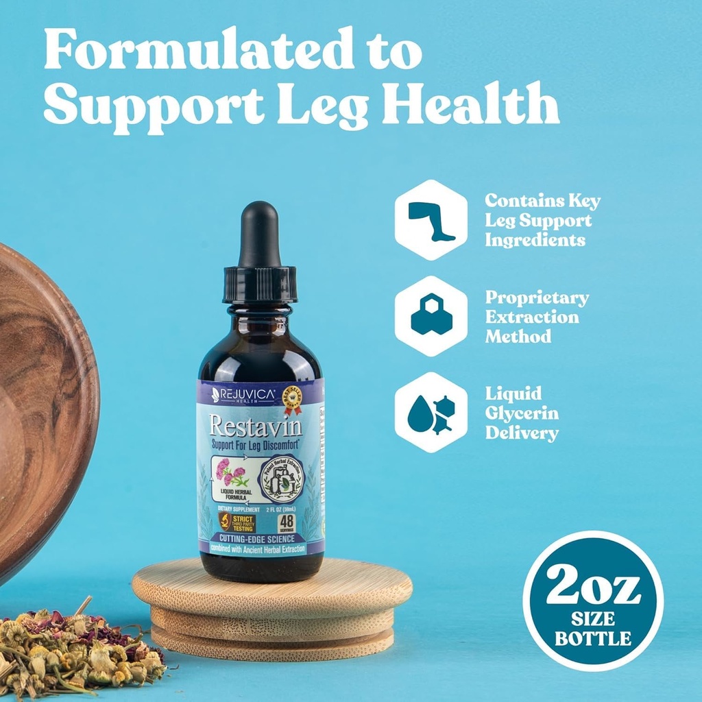 Restavin - Advanced Leg Support Supplement - Liquid Delivery for Better Absorption - Vitamin C, Iron, Valerian, Turmeric, Magnesium & More!