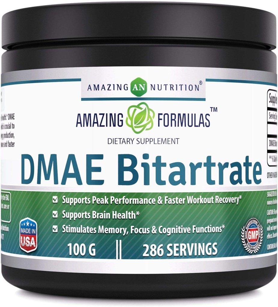 Amazing Formula DMAE Bitartrate Powder Supplement | 100 Grams | 286 Servings | Non-GMO | Gluten-Free | Made in USA